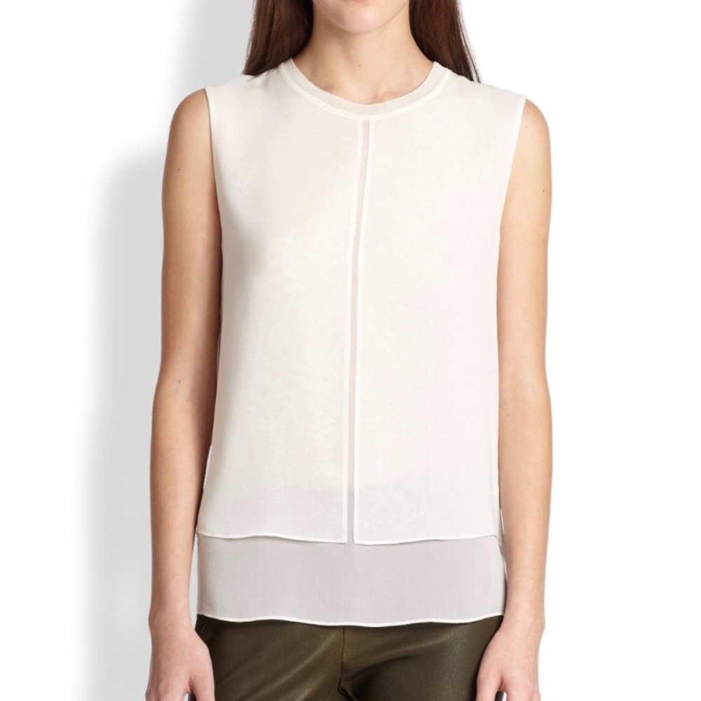 Vince sleeveless silk top, white. XL